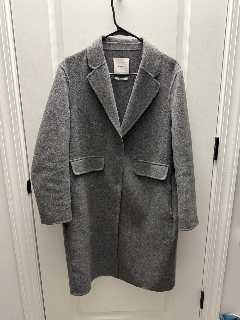 Mango Gray Wool-Blend Notch Lapel Trench Coat
